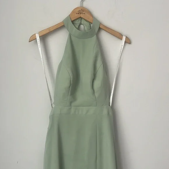 AZAZIE CLARICE A-Line Halter Chiffon Floor-Length Dress Agave Sz A0 NWT ◼️ - Picture 5 of 13